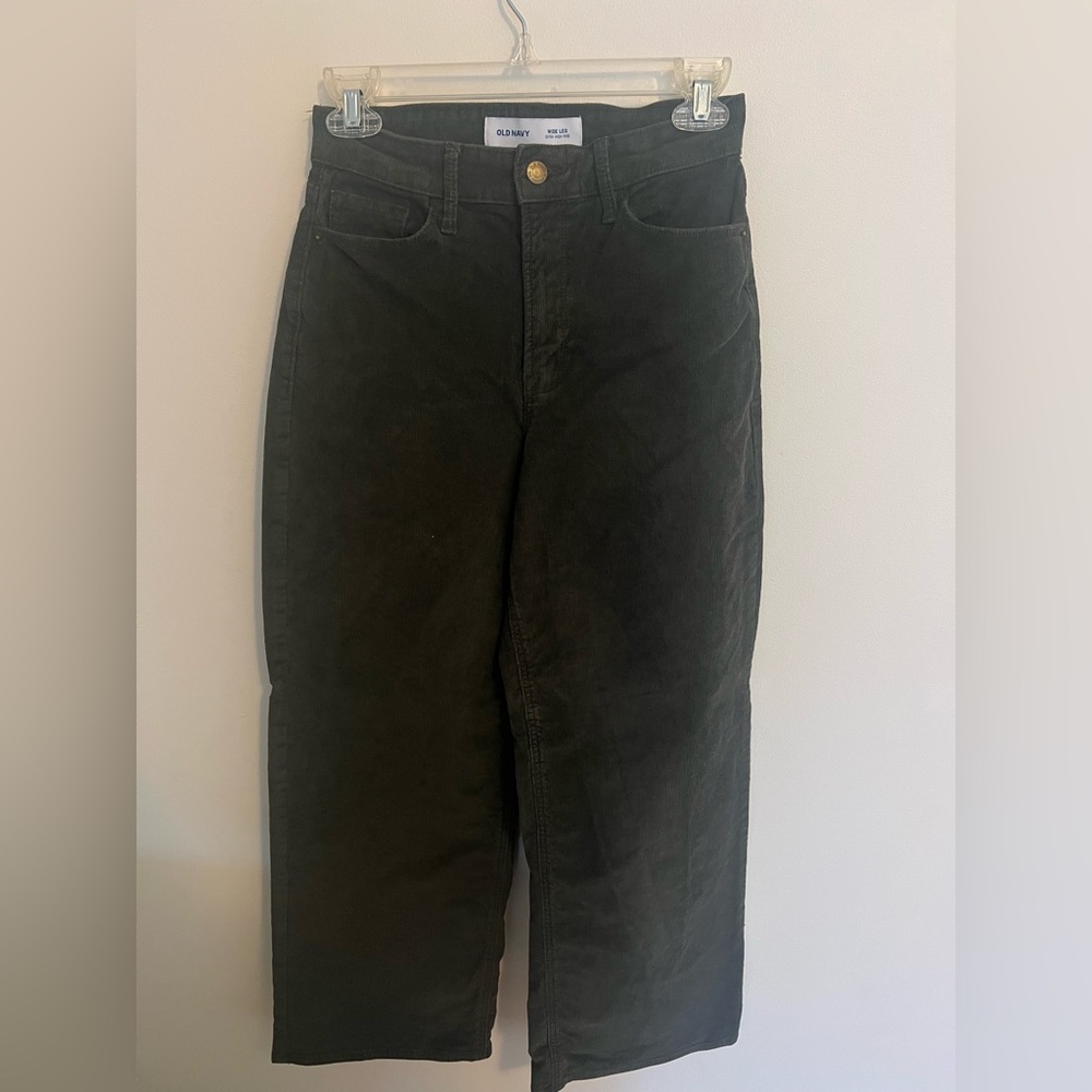 Army Green Corduroy Wide Leg High Rise Pants- Old Navy